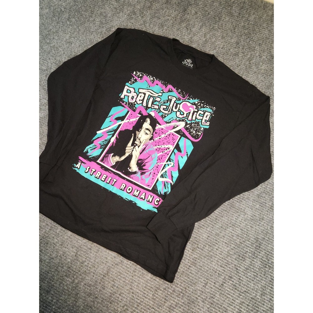 Poetic Justice Tupac Shakur Long Sleeve Graphic Tee Black Neon Street Romance L